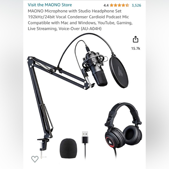 MAONO AU-AO4H Studio Microphone & Studio Podcasting, Gaming, Headphone Kit.NEW🖤 - Picture 2 of 12
